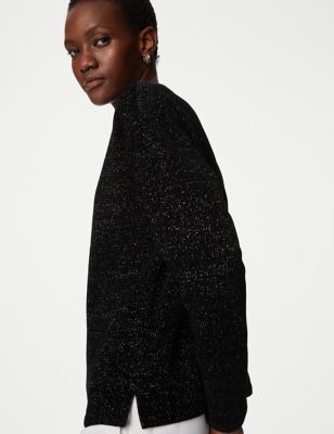 

Womens M&S Collection Textured Sparkle Crew Neck Sweatshirt - Black, Black