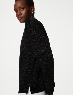 

Womens M&S Collection Textured Sparkle Crew Neck Sweatshirt - Black, Black