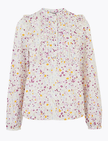 Pure Cotton Floral Broderie Ruffle Blouse