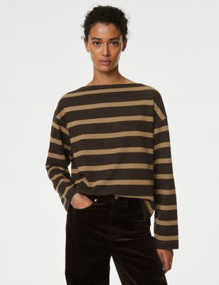

Womens M&S Collection Striped Brushed Cosy Top - Brown Mix, Brown Mix