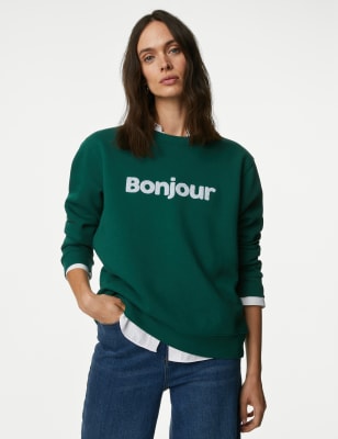 

M&S Collection Sudadera de algodón con texto 'Sparkly'Womens - Green Mix, Green Mix