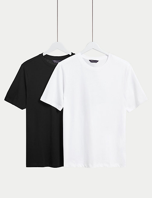 Marks And Spencer Womens M&S Collection 2pk Pure Cotton Everyday Fit T-Shirts - Black Mix, Black Mix