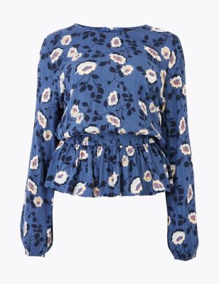 Floral Waisted Long Sleeve Blouse | M&S Collection | M&S