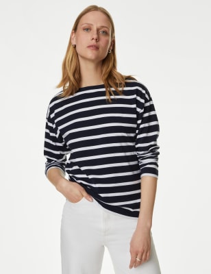 

Womens M&S Collection Pure Cotton Striped Top - Navy Mix, Navy Mix