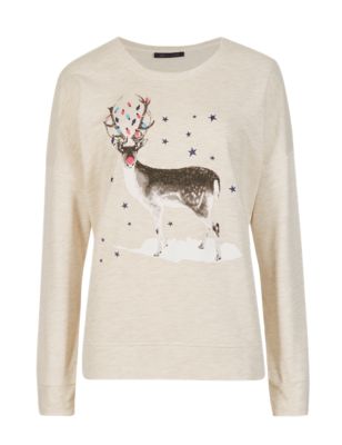 Reindeer Print Sweat Top | M&S Collection | M&S