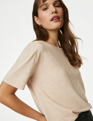 

Womens M&S Collection Cotton Modal Relaxed T-Shirt - Hessian, Hessian
