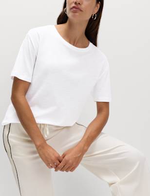 

Womens M&S Collection Cotton Modal Relaxed T-Shirt - Soft White, Soft White