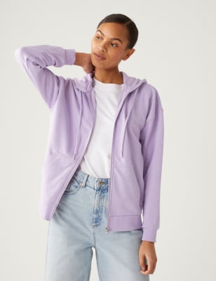 

Womens M&S Collection Cotton Rich Zip Up Hoodie - Pale Lilac, Pale Lilac