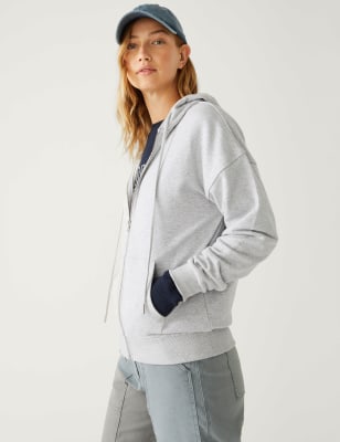 

Womens M&S Collection Cotton Rich Zip Up Hoodie - Grey Marl, Grey Marl