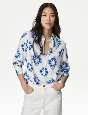 

Womens M&S Collection Printed Collared Shirt - Blue Mix, Blue Mix