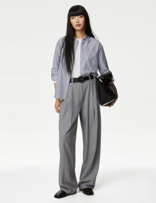 

Womens M&S Collection Bequemes, gestreiftes Hemd in Utility-Stil mit hohem Baumwollanteil - Navy Mix, Navy Mix