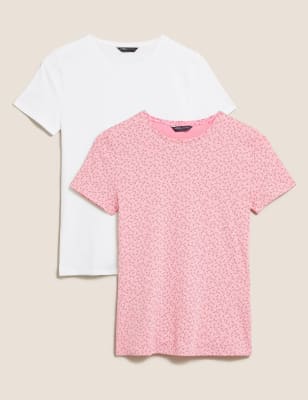 

Womens M&S Collection 2 Pack Cotton Rich Fitted T-Shirts - Pink/White, Pink/White