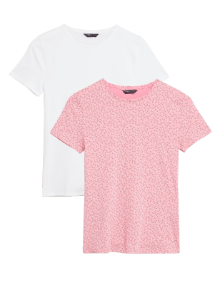 

M&S Collection Pack de 2 camisetas ajustadas de punto de algodónWomens - Pink/White, Pink/White