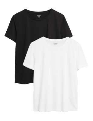 

Womens M&S Collection 2 Pack Crew Neck Relaxed T-Shirts - Black/White, Black/White