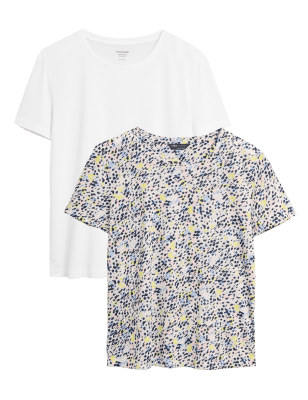 

Womens M&S Collection 2er-Pack bequeme T-Shirts mit Rundhalsausschnitt - White Mix, White Mix