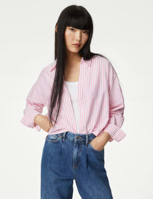 

Womens M&S Collection Pure Cotton Striped Collared Shirt - Pink Mix, Pink Mix