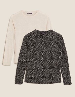 

Womens M&S Collection 2 Pack Relaxed Long Sleeve Tops - Black/Brown, Black/Brown