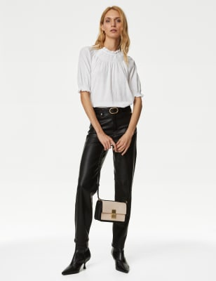 

M&S Collection Blusa fruncida de escote cerrado con algodónWomens - White, White