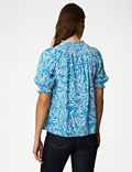 Gesmokte blouse van katoenmix met print
