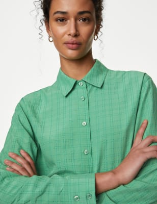 M&S Women's Modal Rich Textured Shirt - 10REG - Green, Green