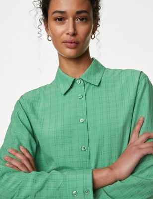 M&S Womens Modal Rich Textured Shirt - 10REG - Green, Green