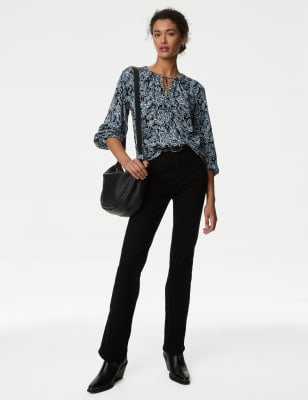 

Womens M&S Collection Printed Tie Neck Relaxed Blouse - Blue Mix, Blue Mix