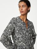 Katoenrijke blouse met print en structuur