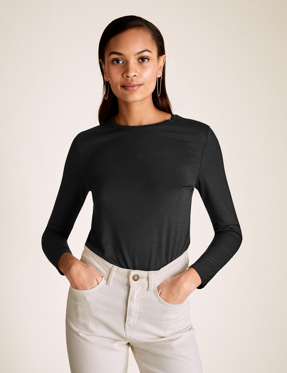 Crew Neck Relaxed Fit Long Sleeve Top