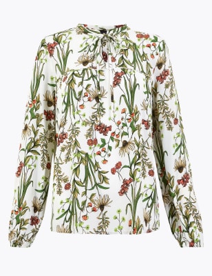 Floral Tie Front Long Sleeve Blouse | M&S Collection | M&S