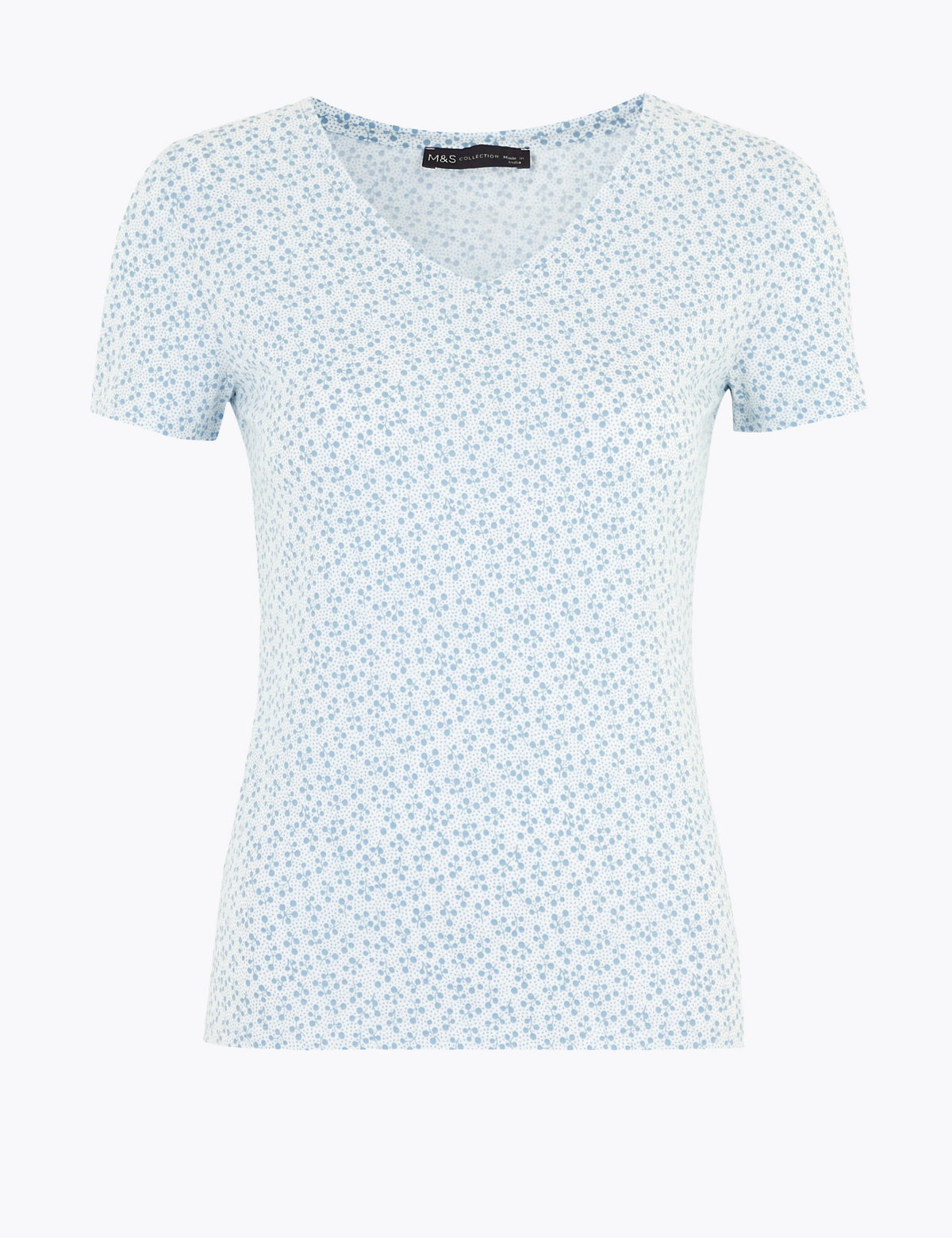Cotton Ditsy Print V-Neck Fitted Top