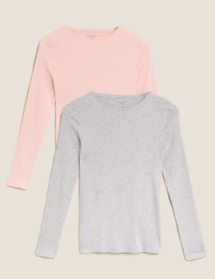 

Womens M&S Collection 2er-Pack Oberteile aus reiner Baumwolle in normaler Passform - Grey Mix, Grey Mix