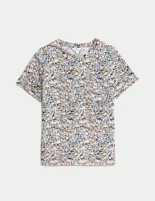 

Womens M&S Collection Pure Cotton Printed Pocket Top - Light Pink Mix, Light Pink Mix