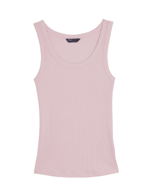 

Womens M&S Collection Cotton Rich Ribbed Crew Neck Vest Top - Pink, Pink