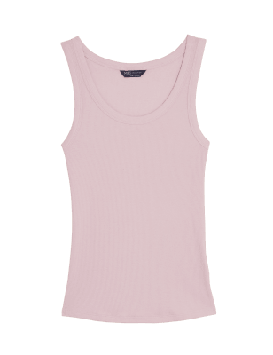 

Womens M&S Collection Geripptes Trägeroberteil mit hohem Baumwollanteil und Rundhalsausschnitt - Pink, Pink