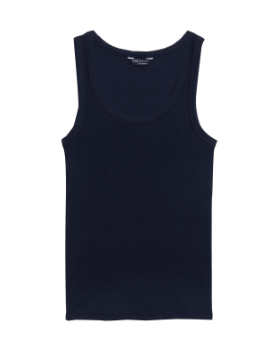 

M&S Collection Top acanalado de algodón con escote cerradoWomens - Navy, Navy