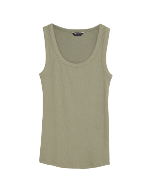 

Womens M&S Collection Cotton Rich Ribbed Crew Neck Vest Top - Khaki, Khaki