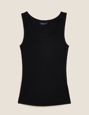 

Womens M&S Collection Cotton Rich Ribbed Crew Neck Vest Top - Black, Black