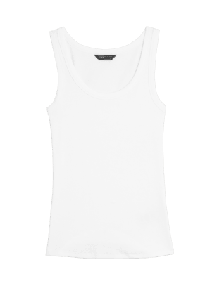 

Womens M&S Collection Geripptes Trägeroberteil mit hohem Baumwollanteil und Rundhalsausschnitt - White, White