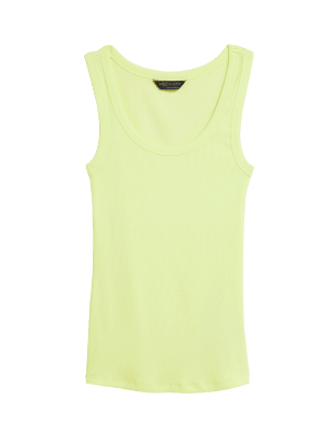 

Womens M&S Collection Cotton Rich Ribbed Crew Neck Vest Top - Citrus, Citrus