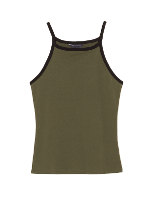 

Womens M&S Collection Auf Figur geschnittenes, ärmelloses Trägeroberteil mit hohem Baumwollanteil - Khaki, Khaki