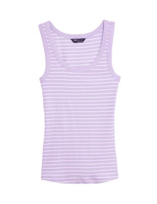 

Womens M&S Collection Cotton Rich Striped Crew Neck Vest Top - Pink Mix, Pink Mix