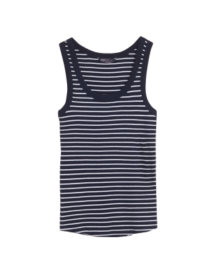

Womens M&S Collection Cotton Rich Striped Crew Neck Vest Top - Navy Mix, Navy Mix