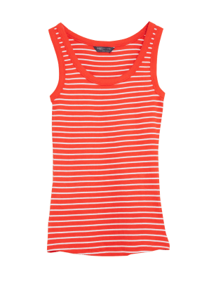 

Womens M&S Collection Cotton Rich Striped Crew Neck Vest Top - Orange Mix, Orange Mix
