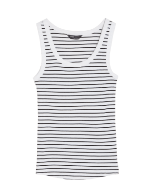 

Womens M&S Collection Cotton Rich Striped Crew Neck Vest Top - White Mix, White Mix