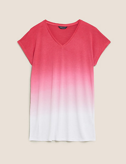 Tie-Dye V-Neck Longline T-Shirt