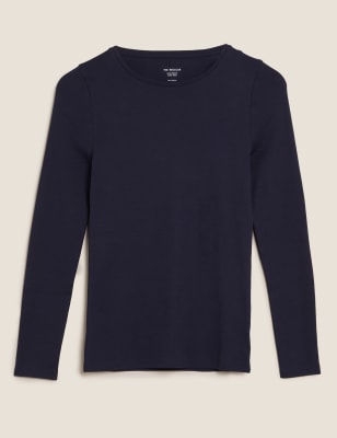 

Womens M&S Collection Pure Cotton Regular Fit Long Sleeve Top - Navy, Navy