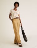 Striped V-Neck Relaxed Longline T-Shirt