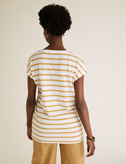 Striped V-Neck Relaxed Longline T-Shirt