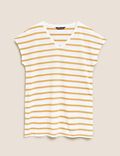 Striped V-Neck Relaxed Longline T-Shirt