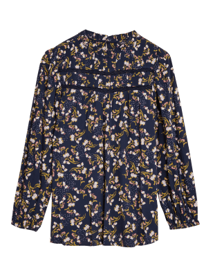 

Womens M&S Collection Floral High Neck Long Sleeve Blouse - Navy Mix, Navy Mix